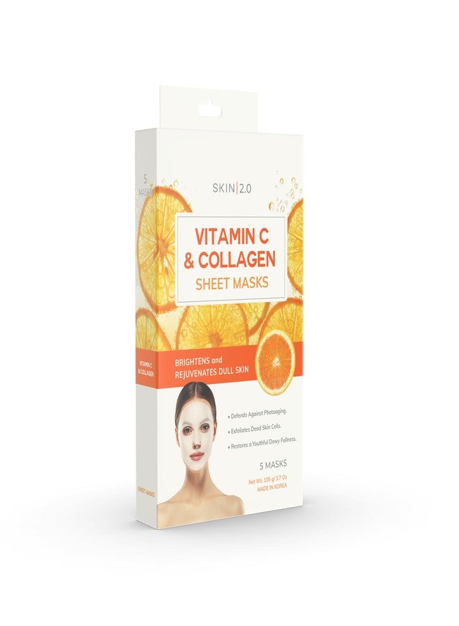 Skin 2.0 Vitamin C & Collagen Sheet Mask - Anti-Aging, Wrinkle & Age Spot Reducer, Hydrating & Moisturizing - Dermatologist Tested Korean Skincare, Clean Beauty, All Skin Types - 10 Count